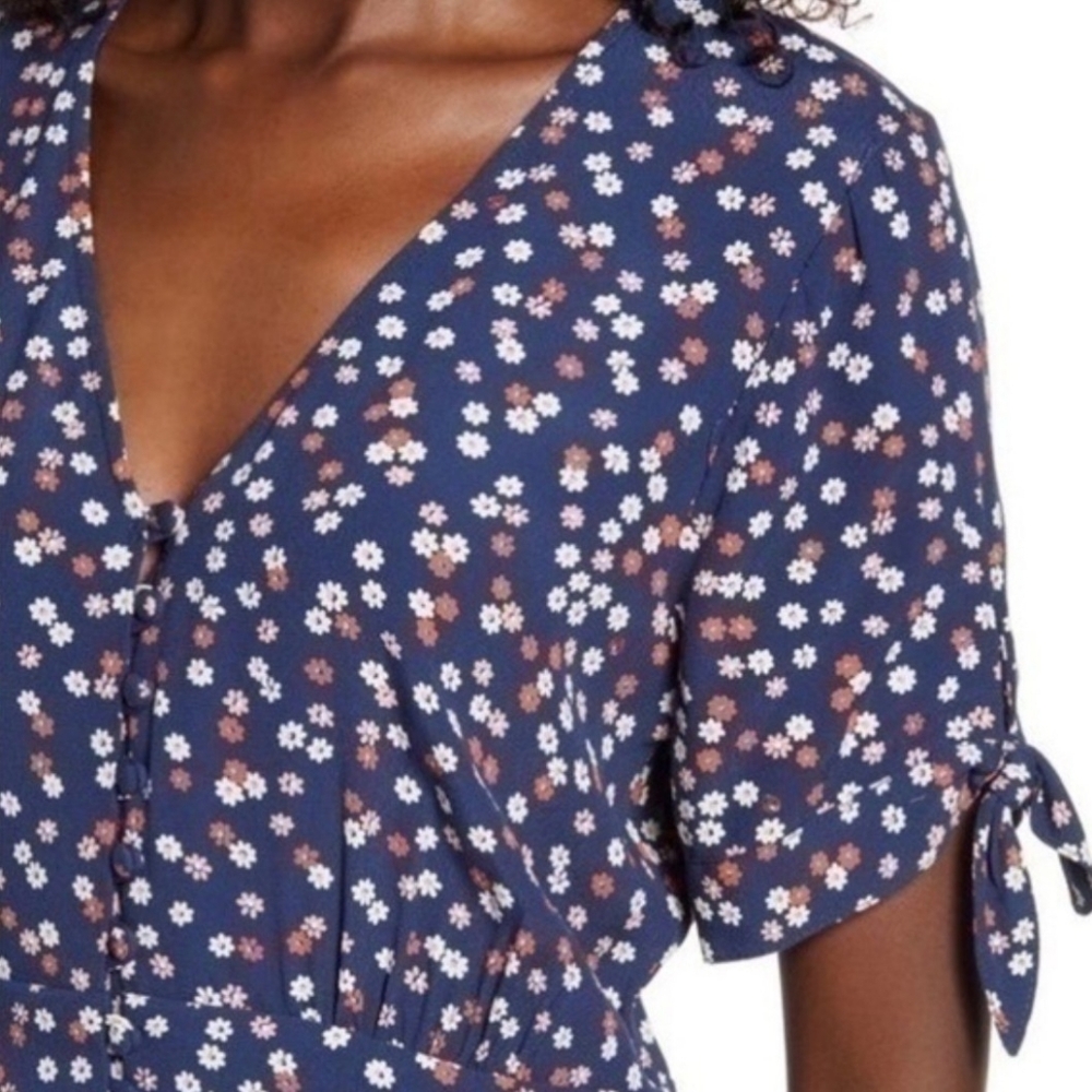 Madewell Tie Sleeve Button-front Mini Dress in Daisy Cottagecore Women's 12 - Picture 4 of 11